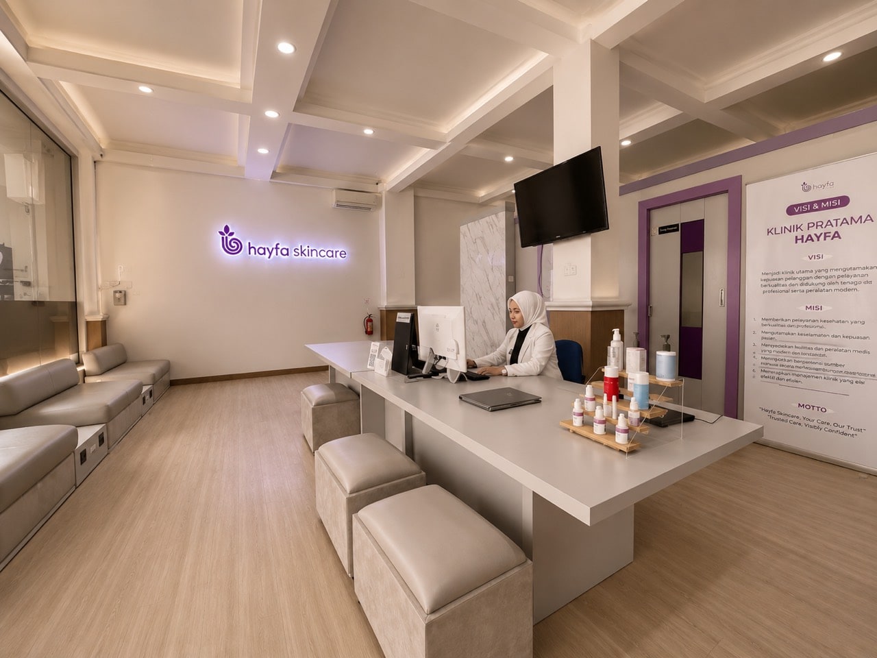 Area resepsionis Hayfa Skin Clinic Ungaran.